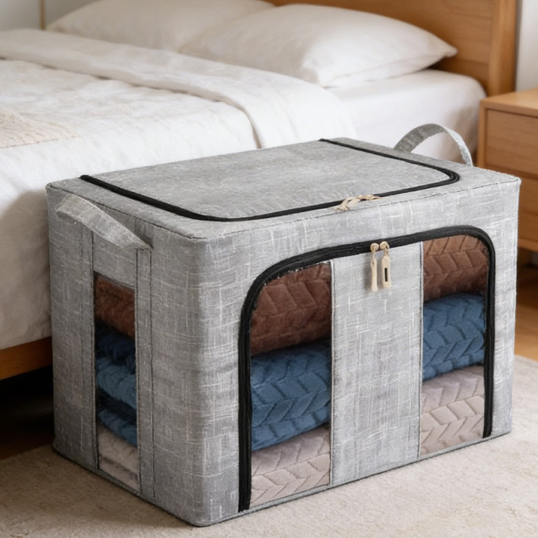Large Grey Storage Box with Zip