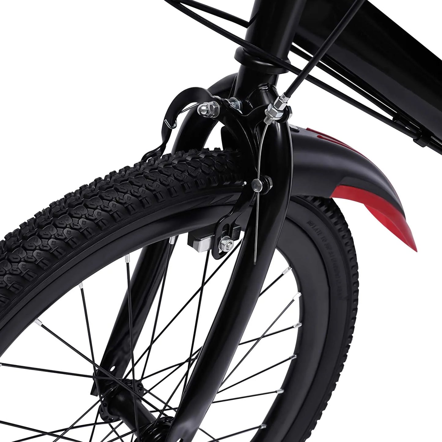 Close-up of a bicycle wheel and frame on a white background
