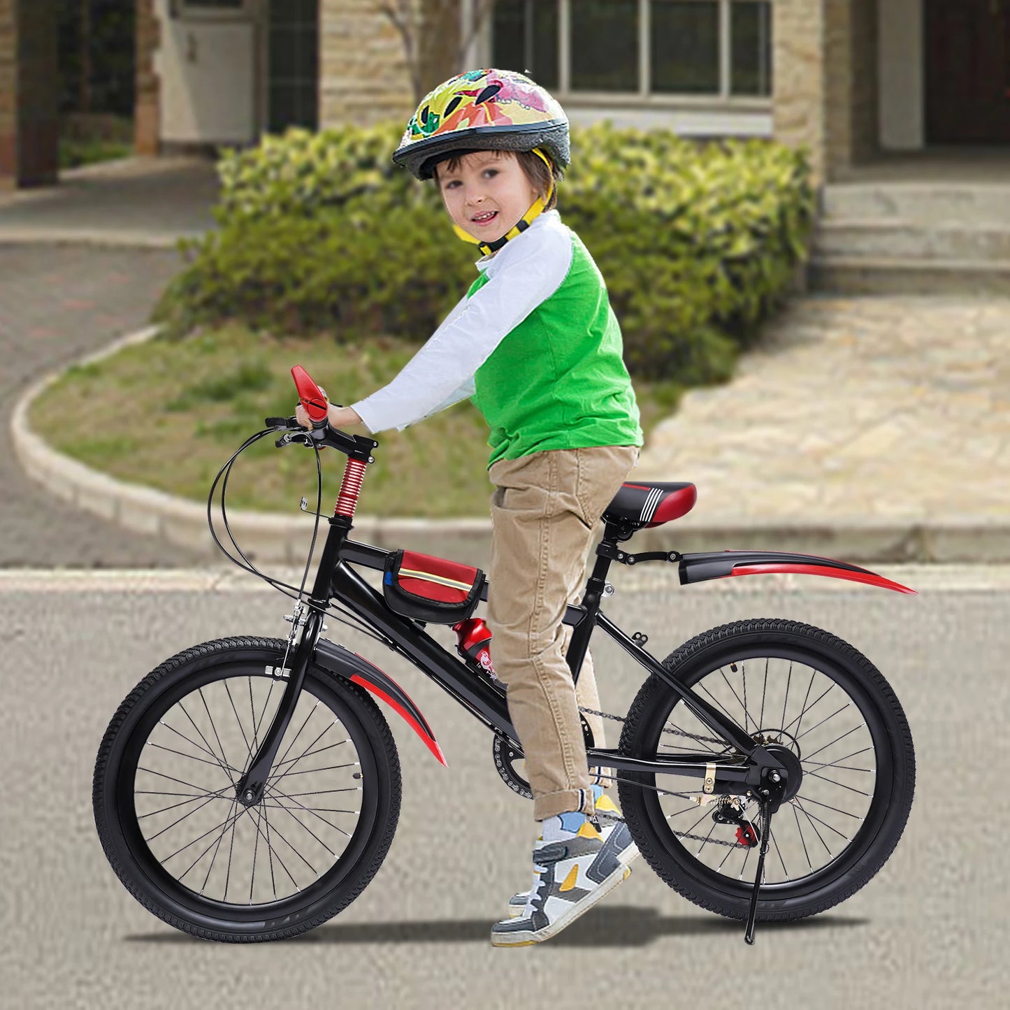 Child on a bicycle wearing a helmet in an outdoor setting