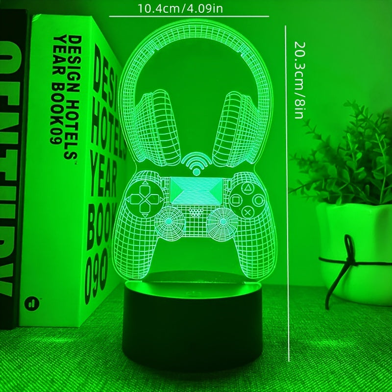 3D LED lamp with gaming controller design on a green surface