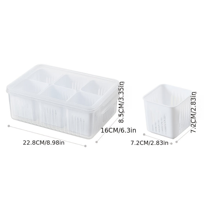 Two white rectangular baskets with dimensions indicated on a white background