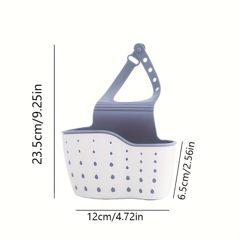 Gray and white colander with measurements on a white background