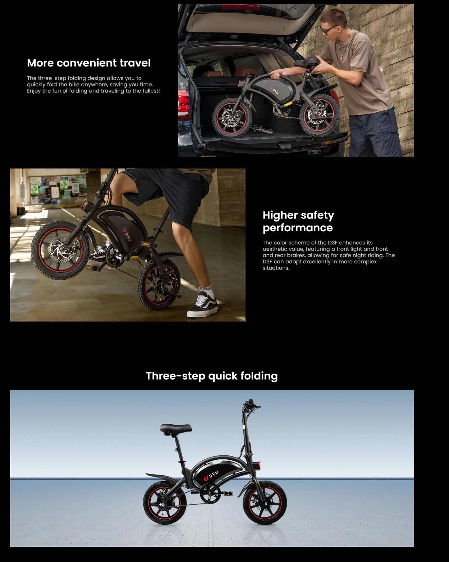 Electric bike with features highlighted on a black background