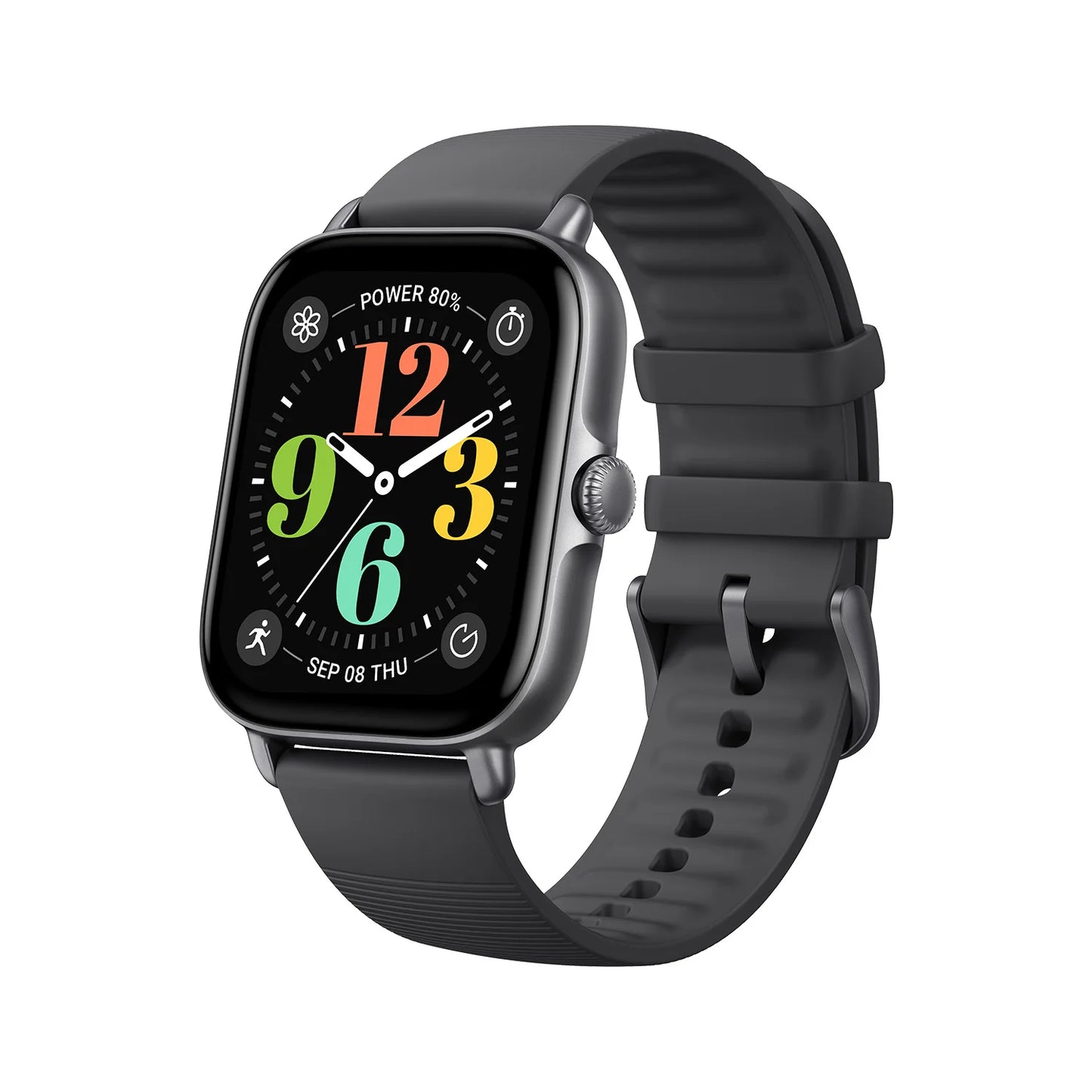 Smartwatch with a black band on a white background