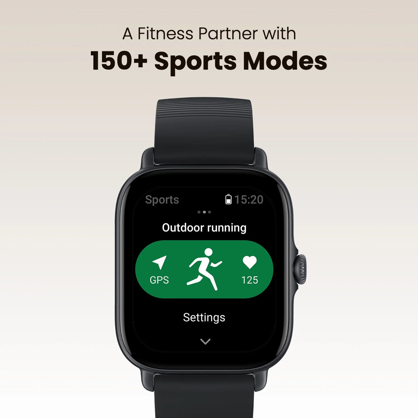Smartwatch with sports mode display on a beige background