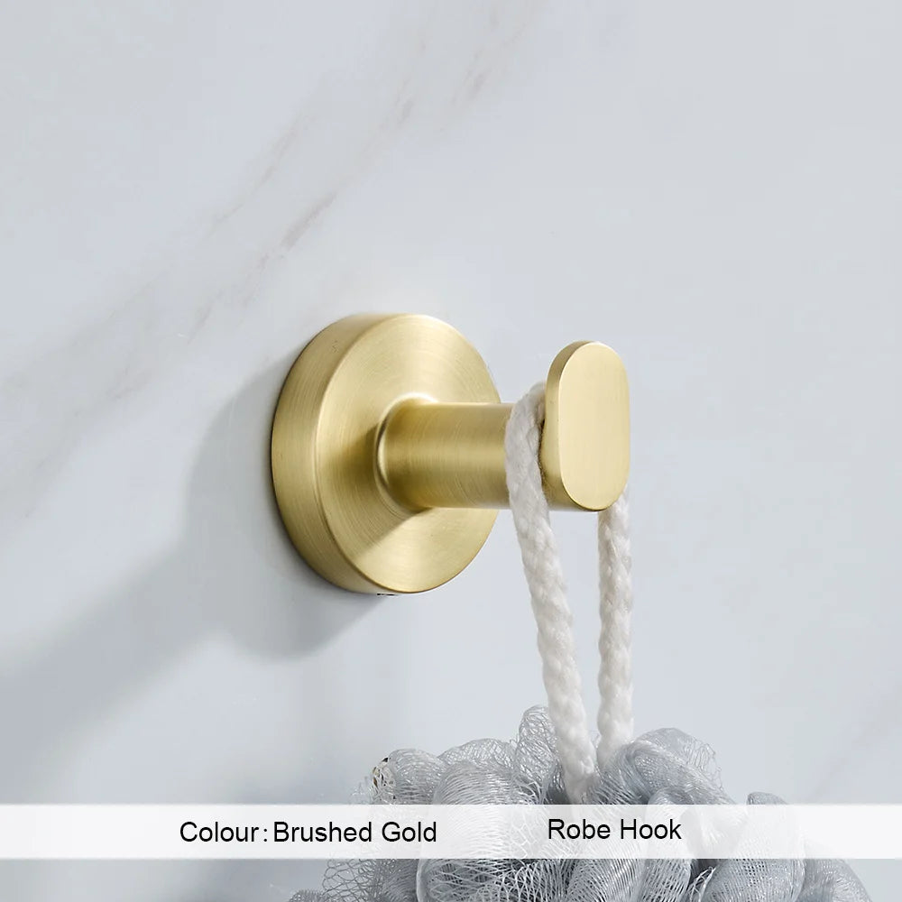 Gold robe hook on a white background with text indicating color and product name.