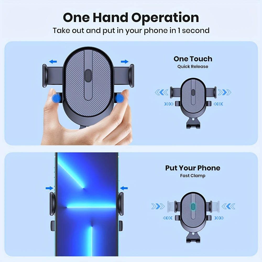 Instructions for using a car phone holder with text on a blue background