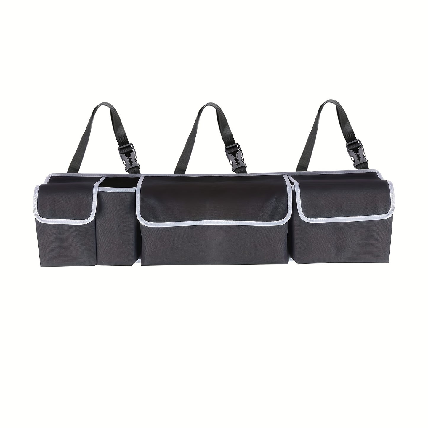 Black car organizer with three compartments on a white background