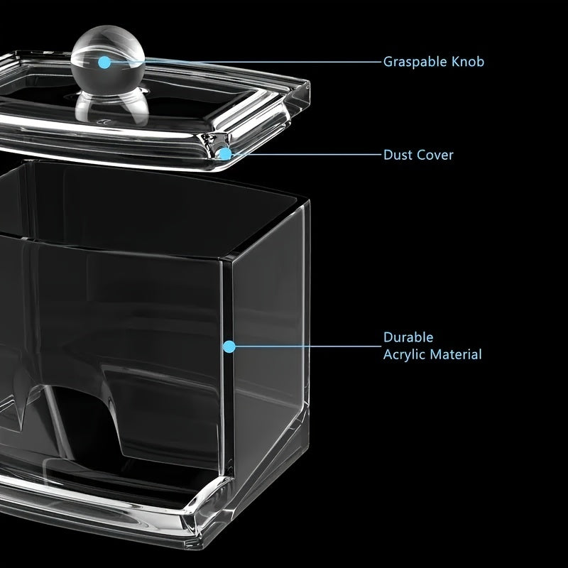 Clear acrylic container with labeled parts on a black background