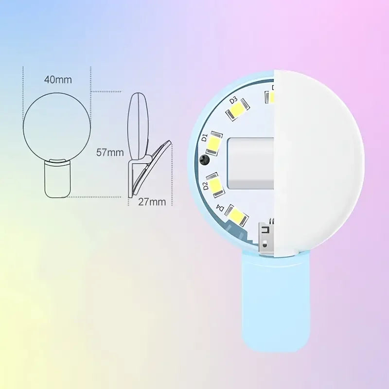 Close-up of a round light fixture with dimensions on a gradient background
