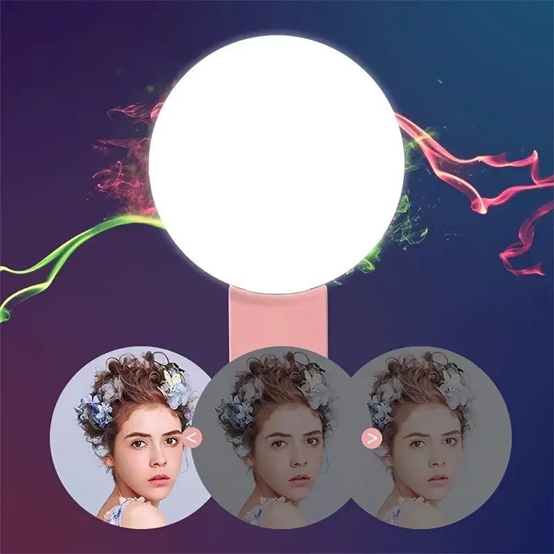 Light-up mirror with colorful smoke effects on a dark background