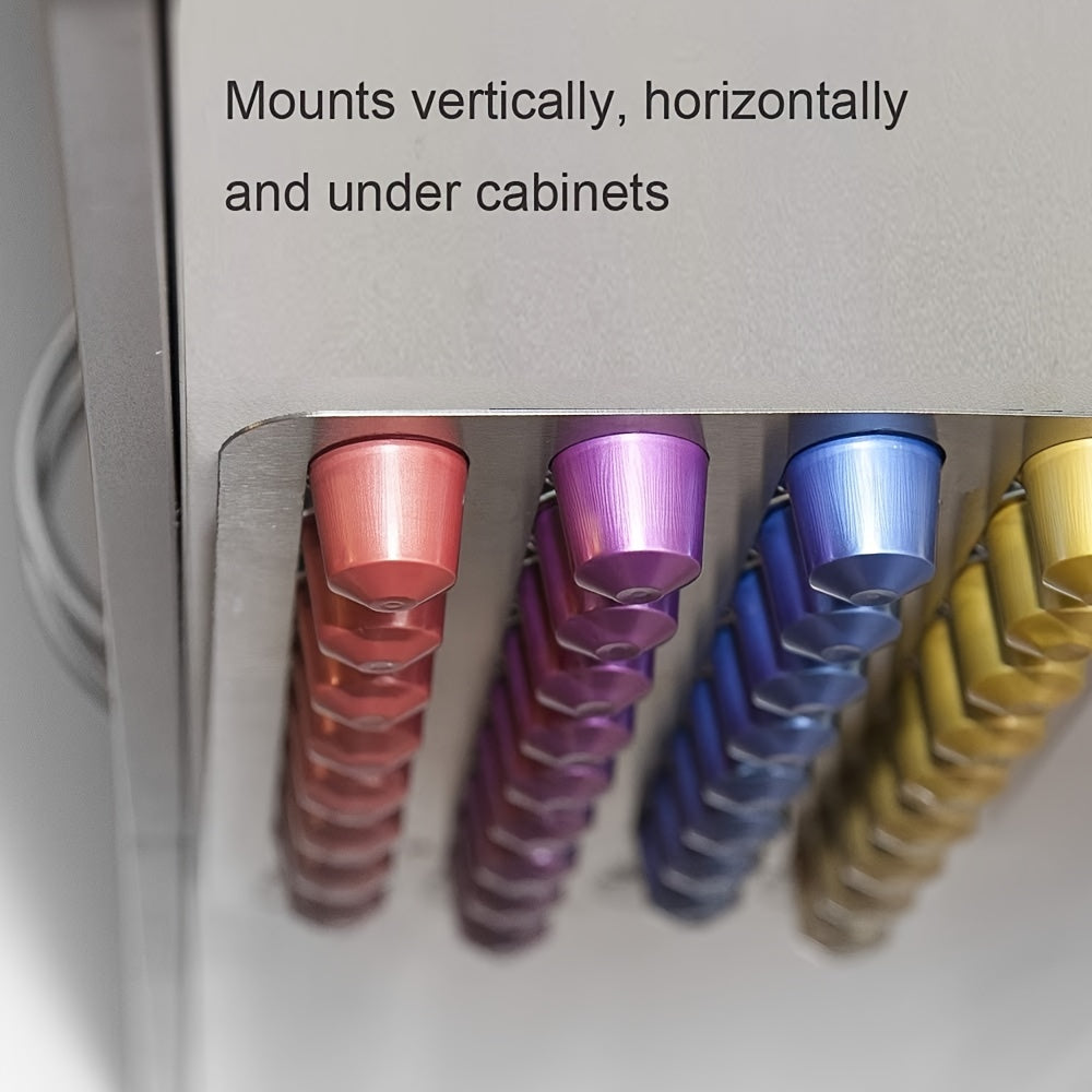 Colorful spiral cable management system with text indicating mounting options.