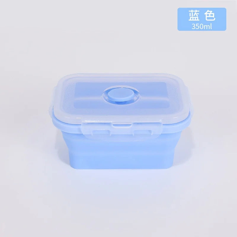 Blue silicone container with lid on a light gray background