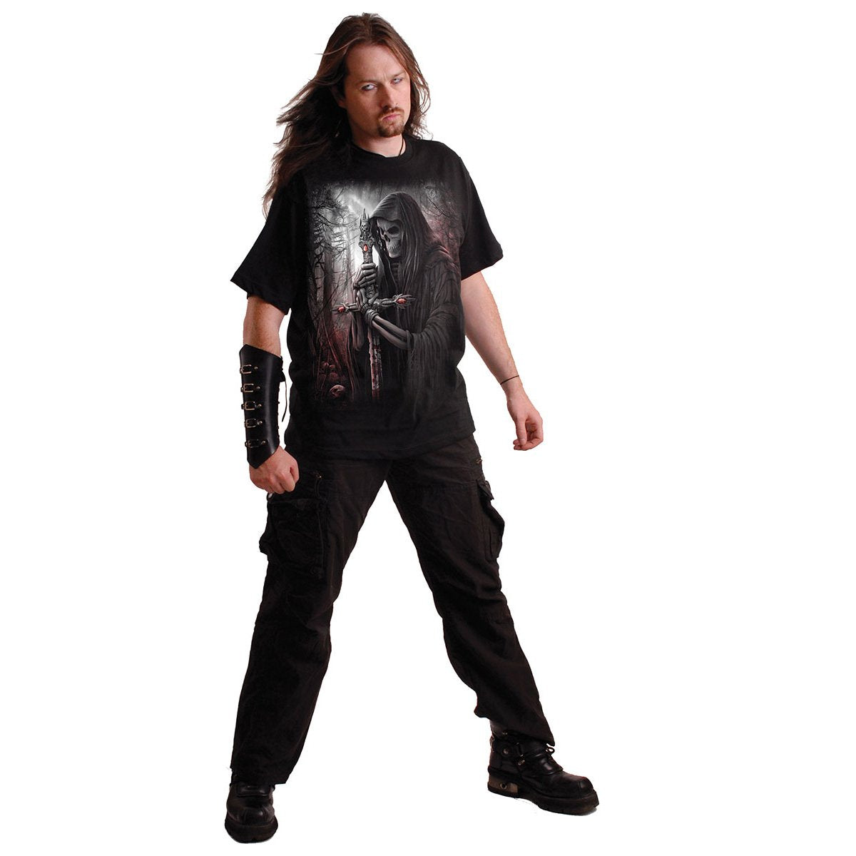 Soul Searcher T-Shirt Black Grim Reaper Forest Graphic 100% Cotton Tee Shirt