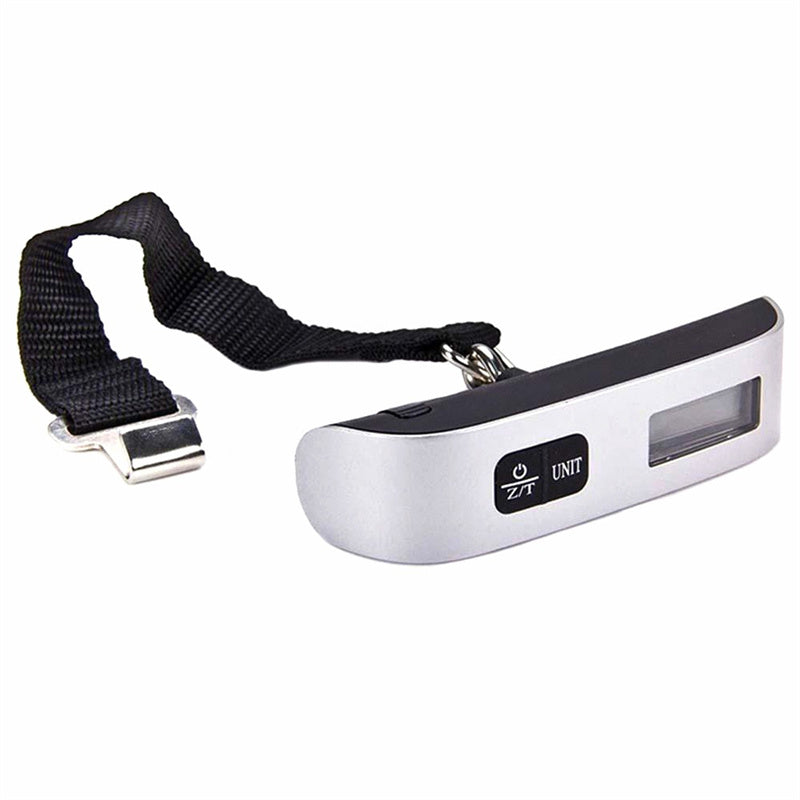 Luggage scale with black strap on a white background