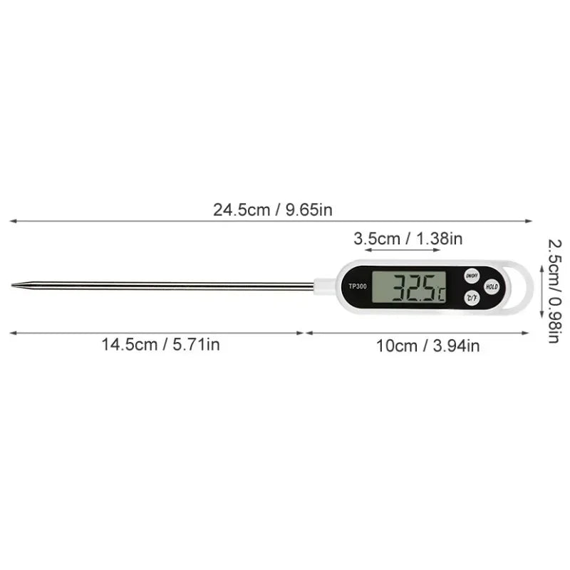 Digital thermometer with measurements on a white background