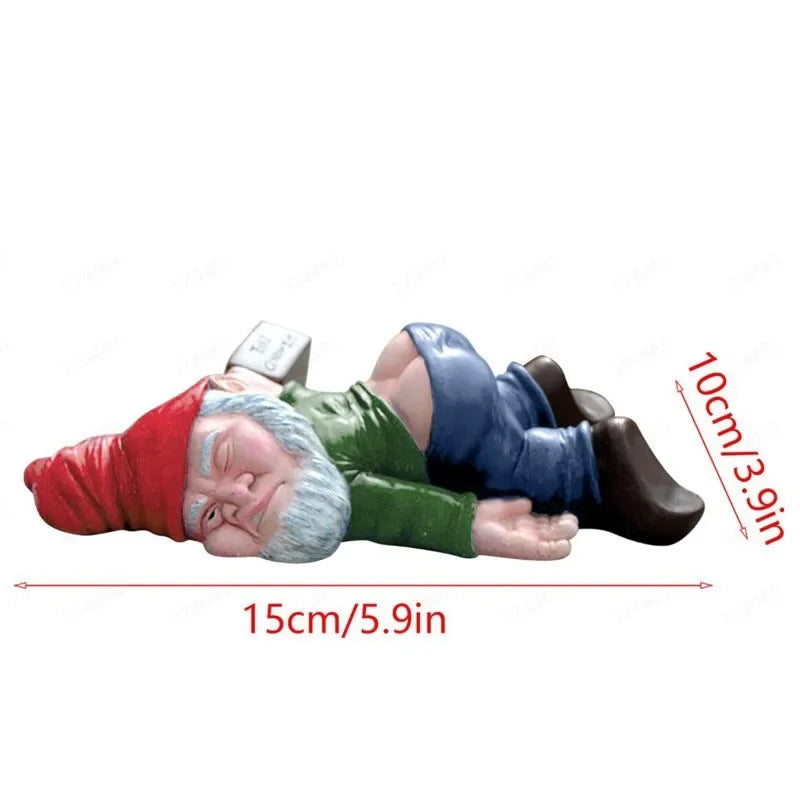 Gnome figurine with dimensions indicated on a white background