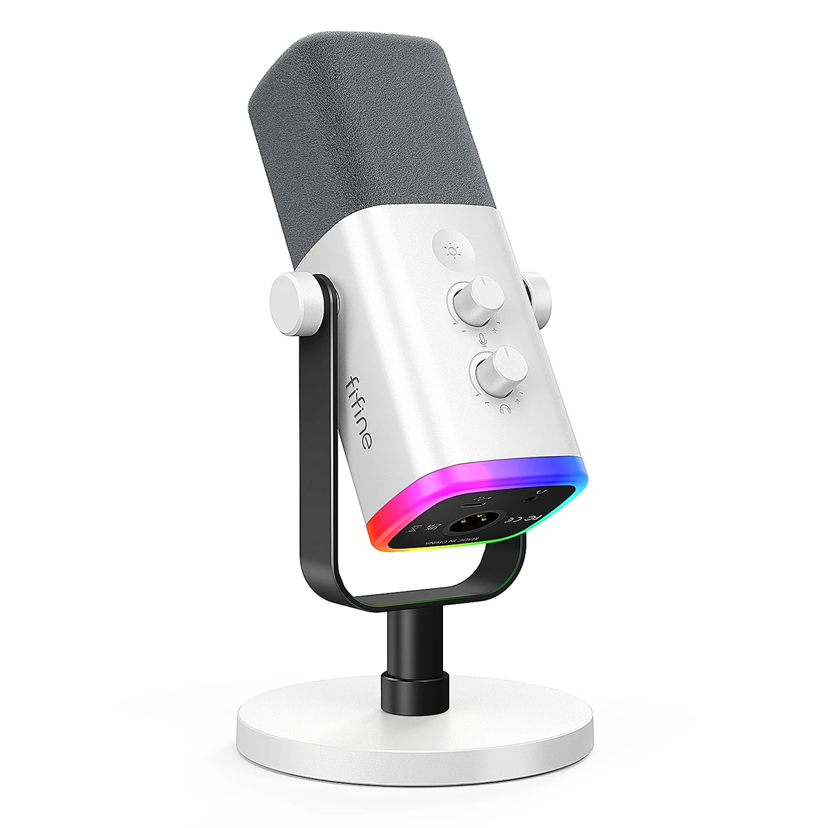 Microphone with RGB lighting on a white background