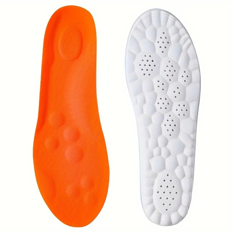 Orange and white shoe insoles on a white background