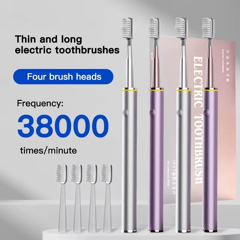 Electric toothbrushes with brush heads on a gray background