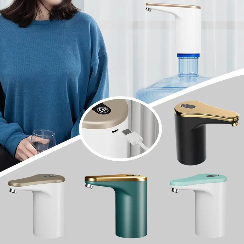 Smart faucet with different color options and a person using it.