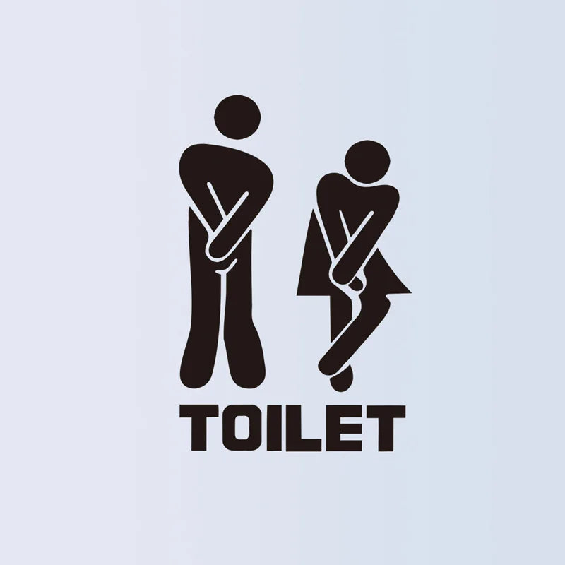 Black bathroom symbols for men and women with 'TOILET' text on a light gray background