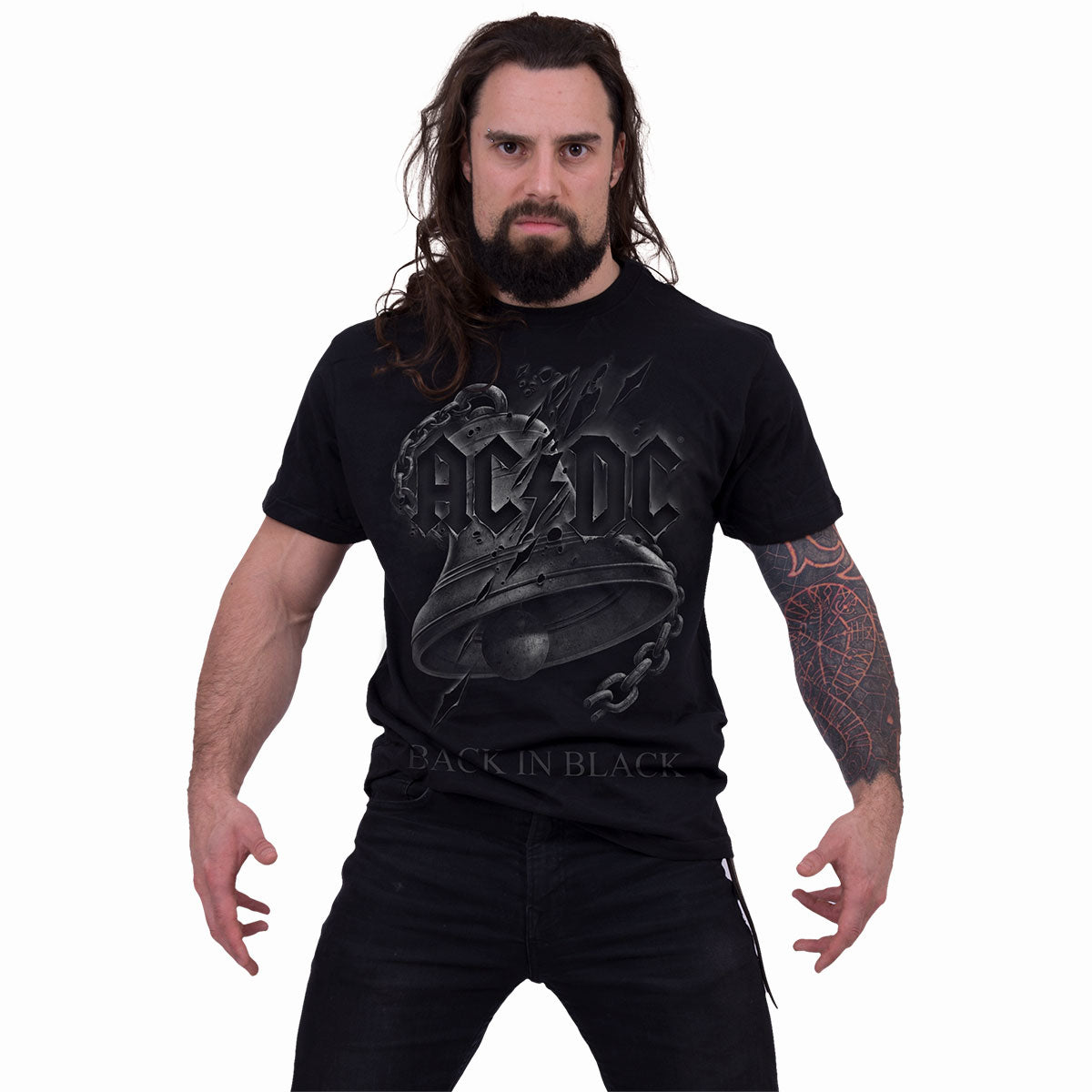 AC/DC Back In Black Torn Print T-Shirt Black Official Licensed Rock Band Tee