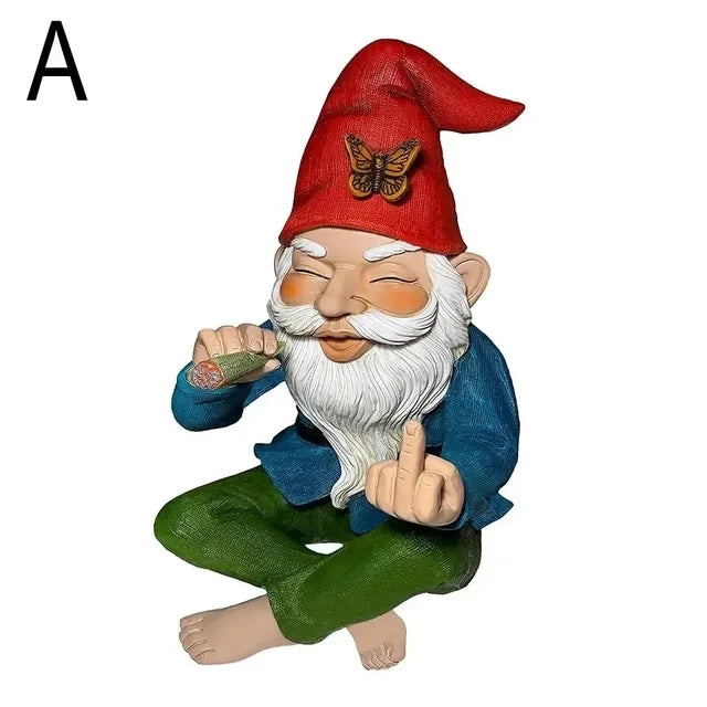 Gnome figurine with red hat and green pants on a white background