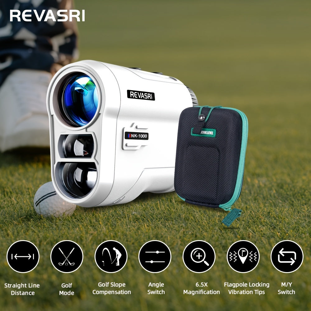 REVASRI golf rangefinder on grass with features highlighted