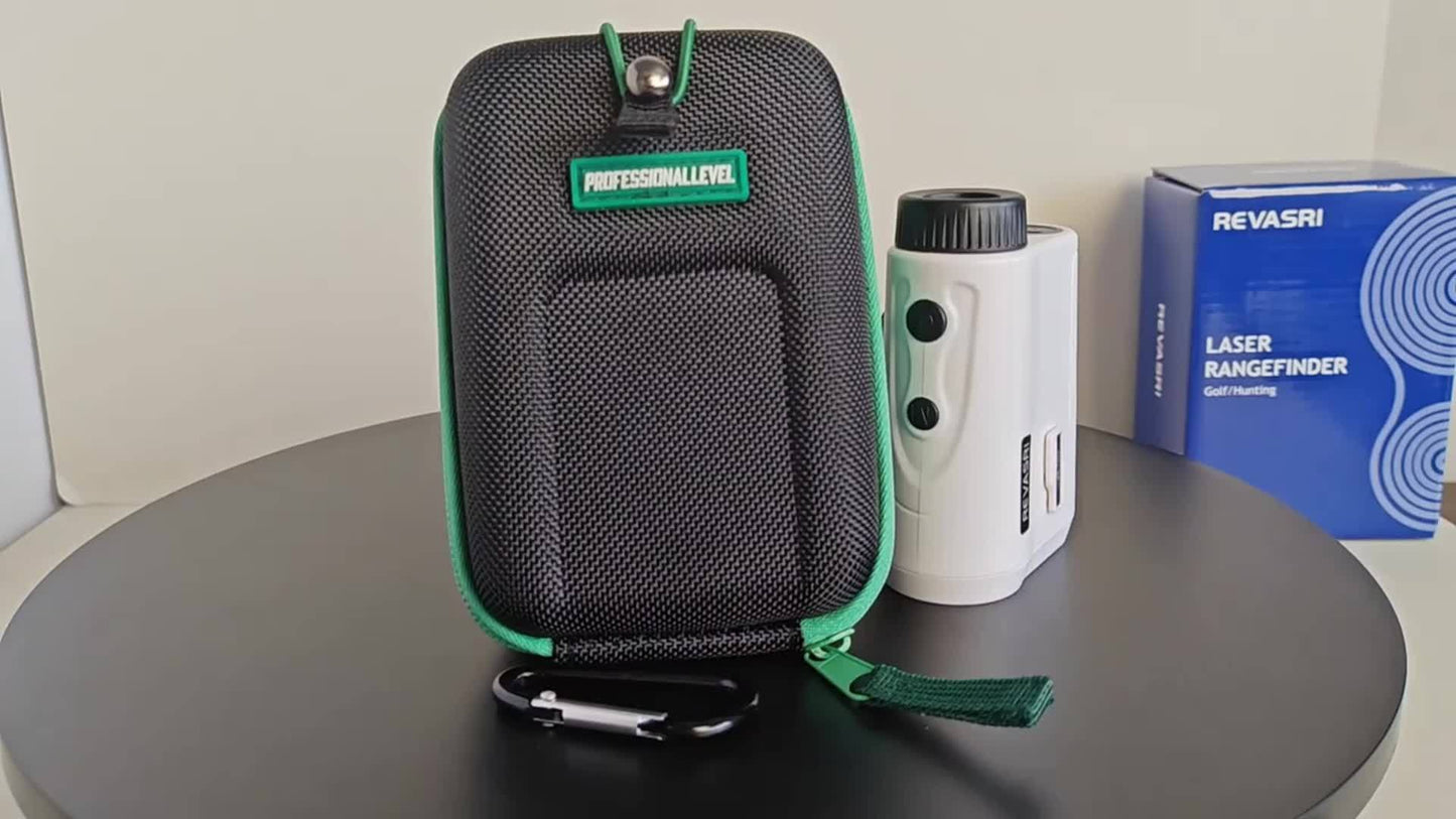 Laser rangefinder with carrying case on a table