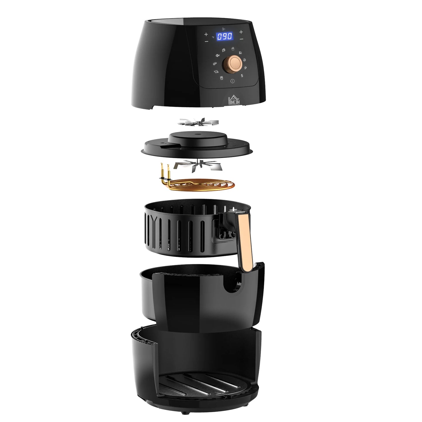 Black coffee roaster with digital display on a white background