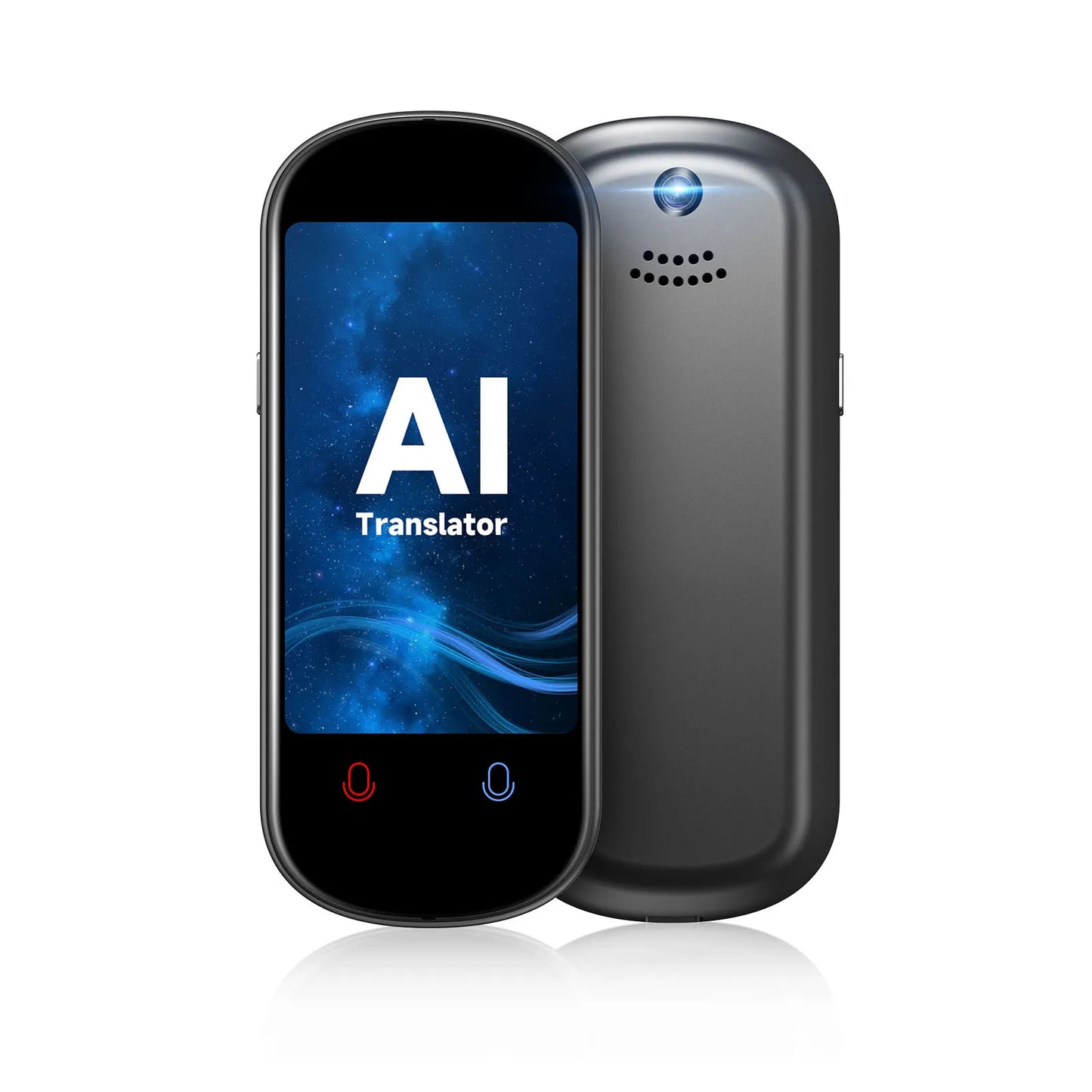 Smartphone with 'AI Translator' app displayed on the screen against a white background