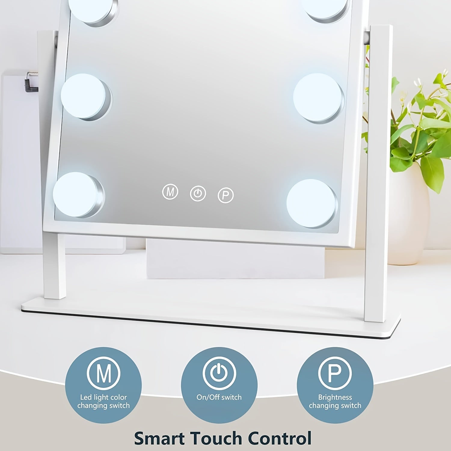 Makeup mirror with LED lights and smart touch control panel