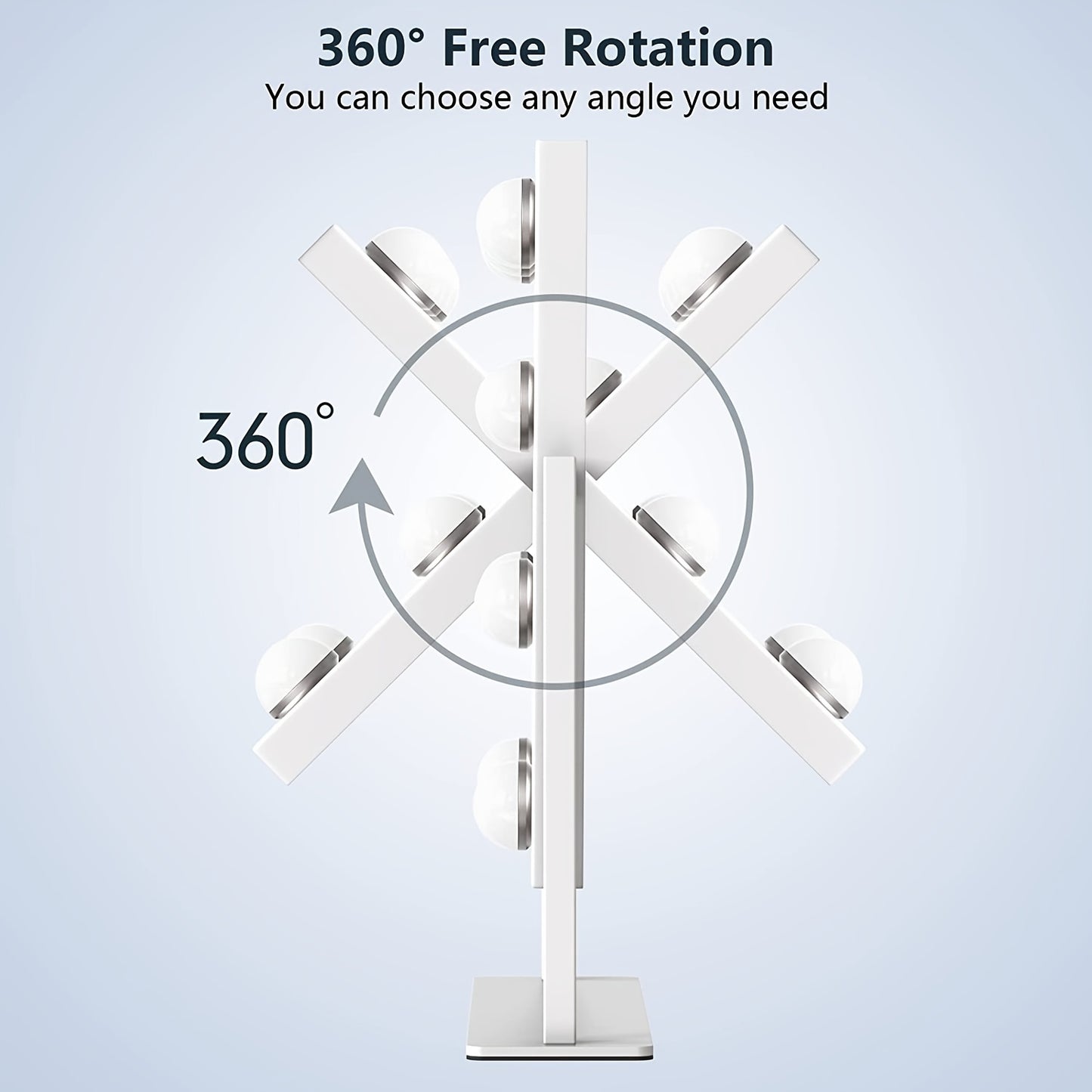 Modern table lamp with 360-degree rotation feature on a light gray background