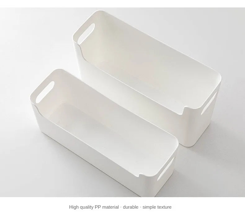 Two white rectangular containers on a light gray background