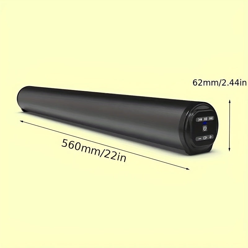 Black electronic device with dimensions labeled on a beige background