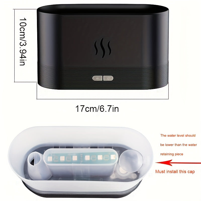 Black electronic device with dimensions and water level indicator shown on a white background