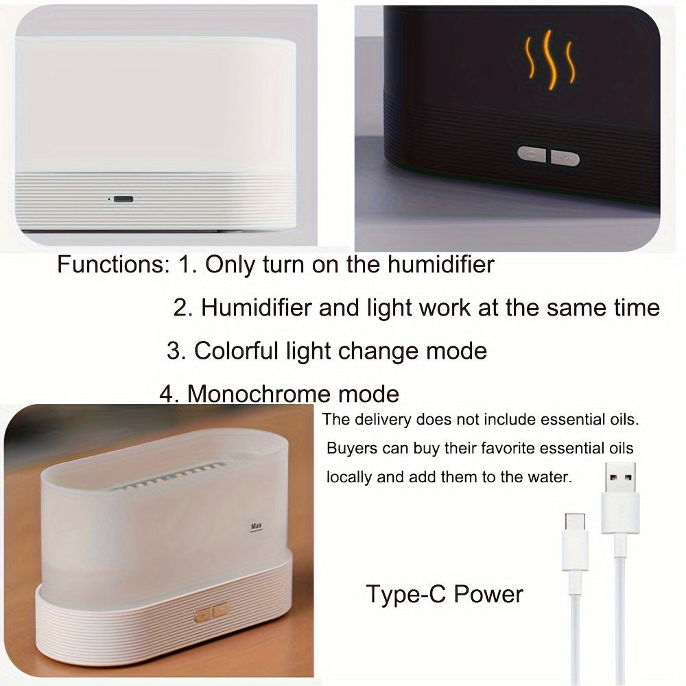 Humidifier with power cable and features listed on a white background