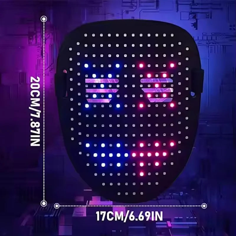 LED mask with digital display on a circuit board background