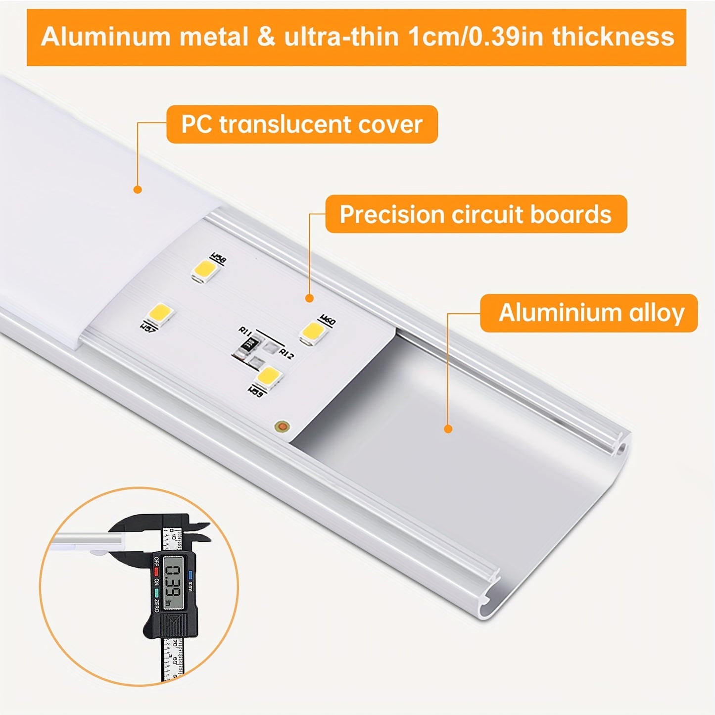 LED strip light with features highlighted on a white background