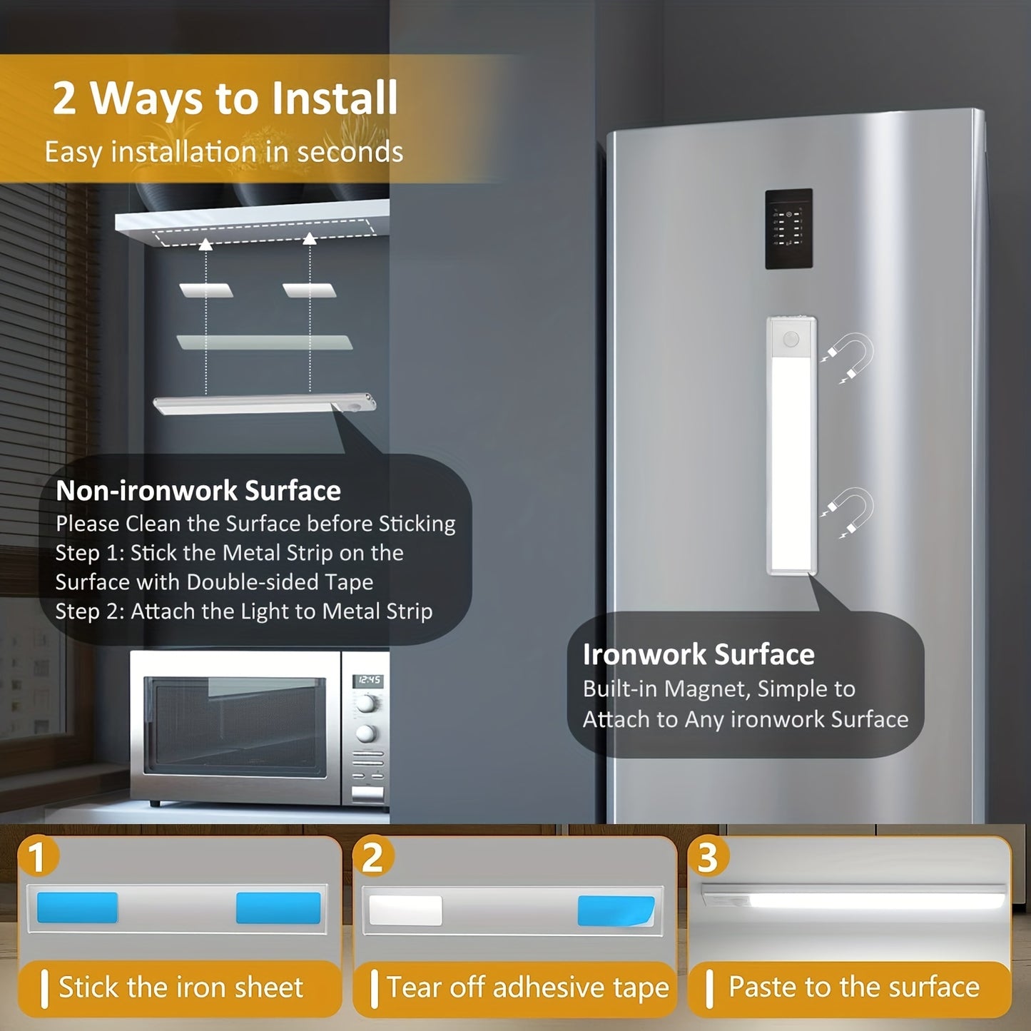 Instructions for installing a light fixture on a kitchen wall with text and images.
