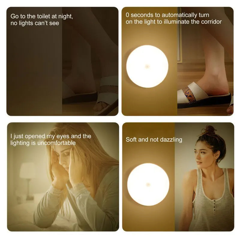 Lighting product with user experience scenarios in a collage format.