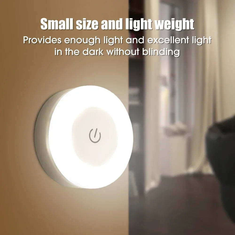 Light sensor switch on a wall with text about its small size, light weight, and effectiveness in low light.