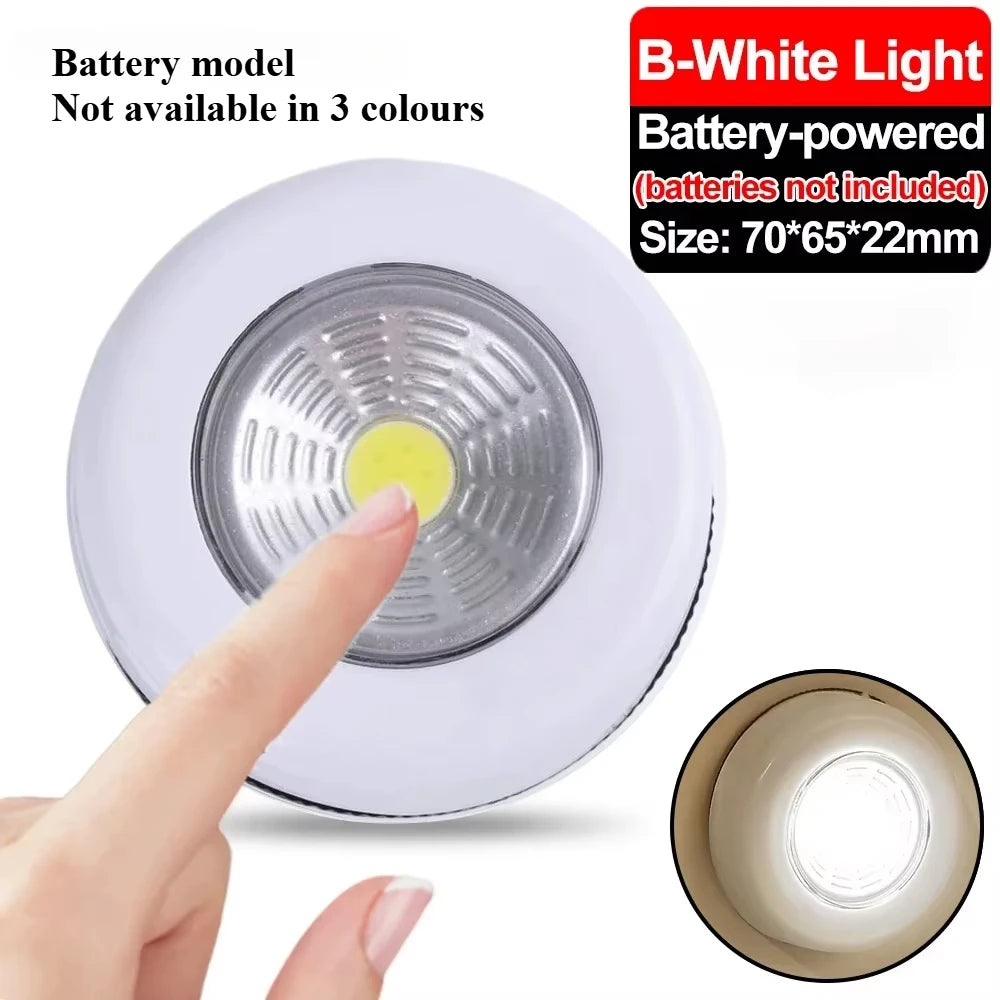 Battery-powered white light with size and color information on a white background