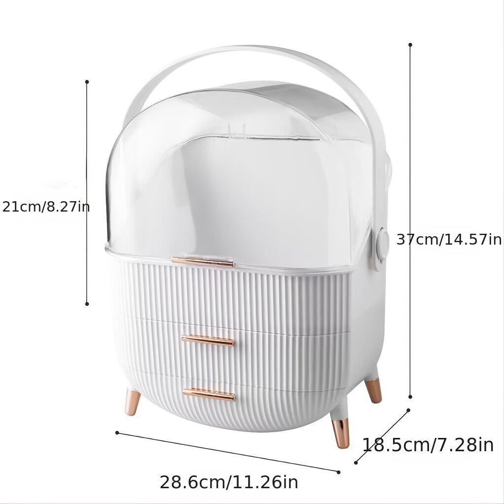 White baby bassinet with dimensions indicated on a white background