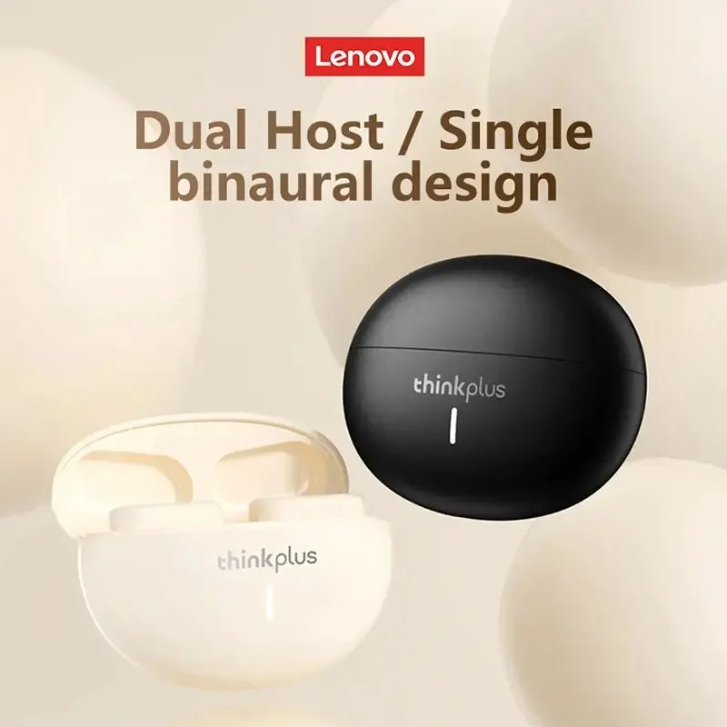Lenovo thinkplus earbuds with charging case on a beige background