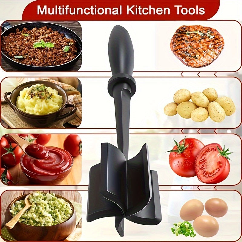 Multifunctional kitchen tool with images of food preparation on a white background
