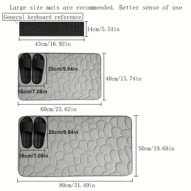 Measurement chart of two textured mats with dimensions and a general keyboard reference for scale.