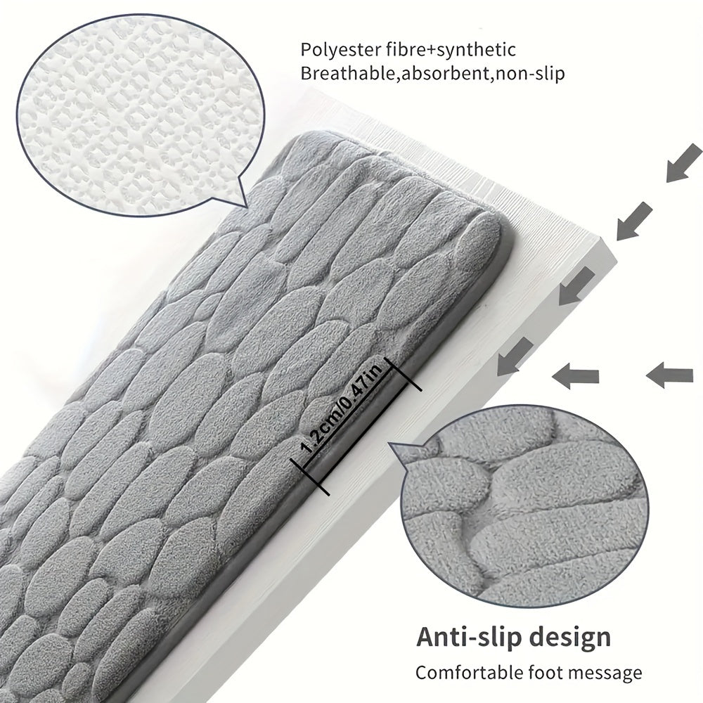 Gray textured mat with anti-slip design and material details on a white background