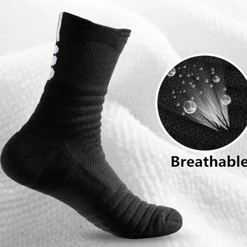 Black sock with a close-up inset showing breathability, on a light gray background.